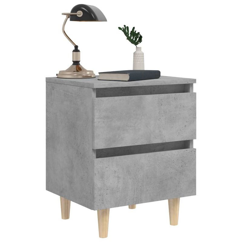 vidaXL-Comodino-Gambe-in-Massello-di-Pino-Grigio-Cemento-40x35x50-cm