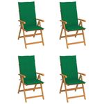vidaXL-Sedie-da-Giardino-4-pz-con-Cuscini-Verdi-Massello-di-Teak