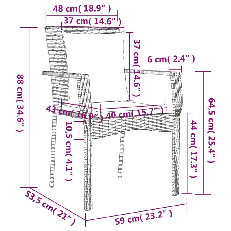 Set-da-Pranzo-da-Giardino-3-pz-con-Cuscini-in-Polyrattan-Grigio