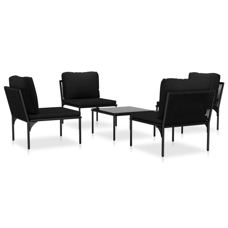Set-Divani-da-Giardino-5-pz-con-Cuscini-Neri-in-PVC
