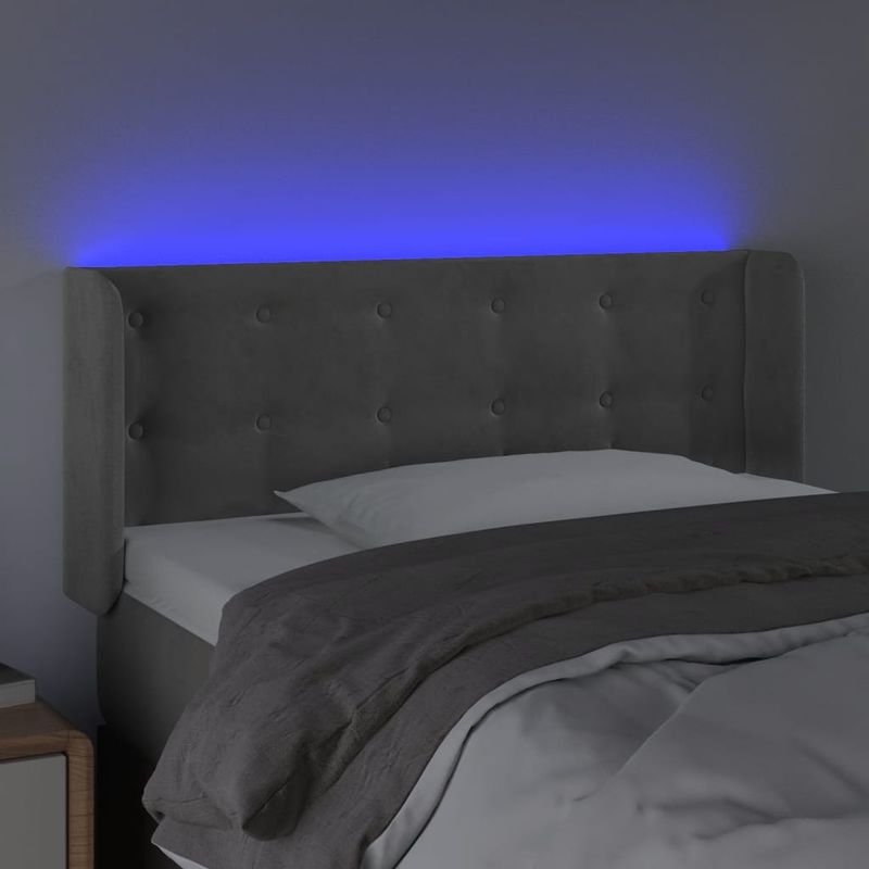 Testiera-Grigio-Chiaro-a-LED-93x16x78-88-cm-in-Velluto
