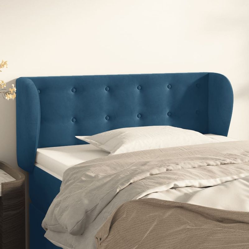 Testiera-ad-Orecchio-Blu-Scuro-147x23x118-128cm-in-Velluto