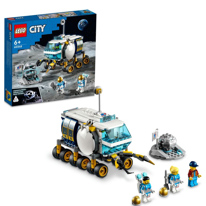 LEGO-City-60348-Rover-Lunare-Modello-di-Veicolo-Spaziale-Giocattolo-Base-della-NASA-con-3-Minifigure-di-Astronauti