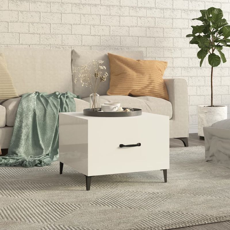 Tavolino-Salotto-con-Gambe-in-Metallo-Bianco-Lucido-50x50x40cm