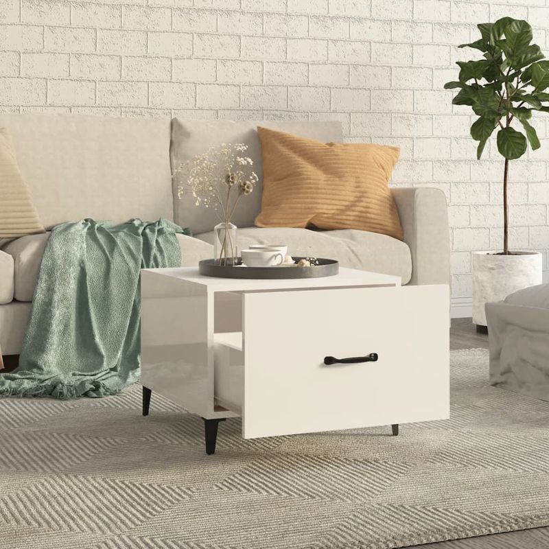 Tavolino-Salotto-con-Gambe-in-Metallo-Bianco-Lucido-50x50x40cm