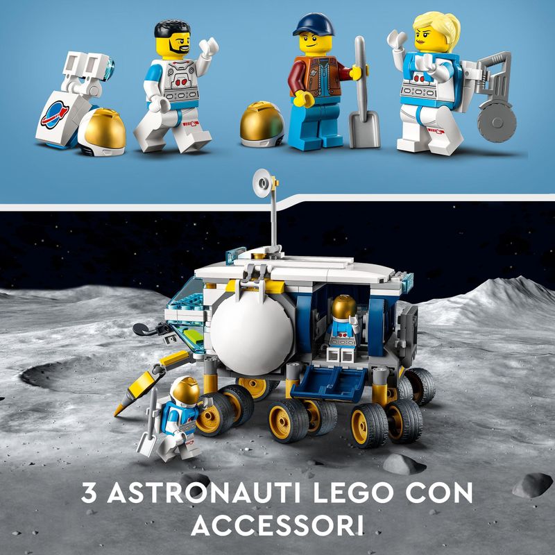 LEGO-City-60348-Rover-Lunare-Modello-di-Veicolo-Spaziale-Giocattolo-Base-della-NASA-con-3-Minifigure-di-Astronauti