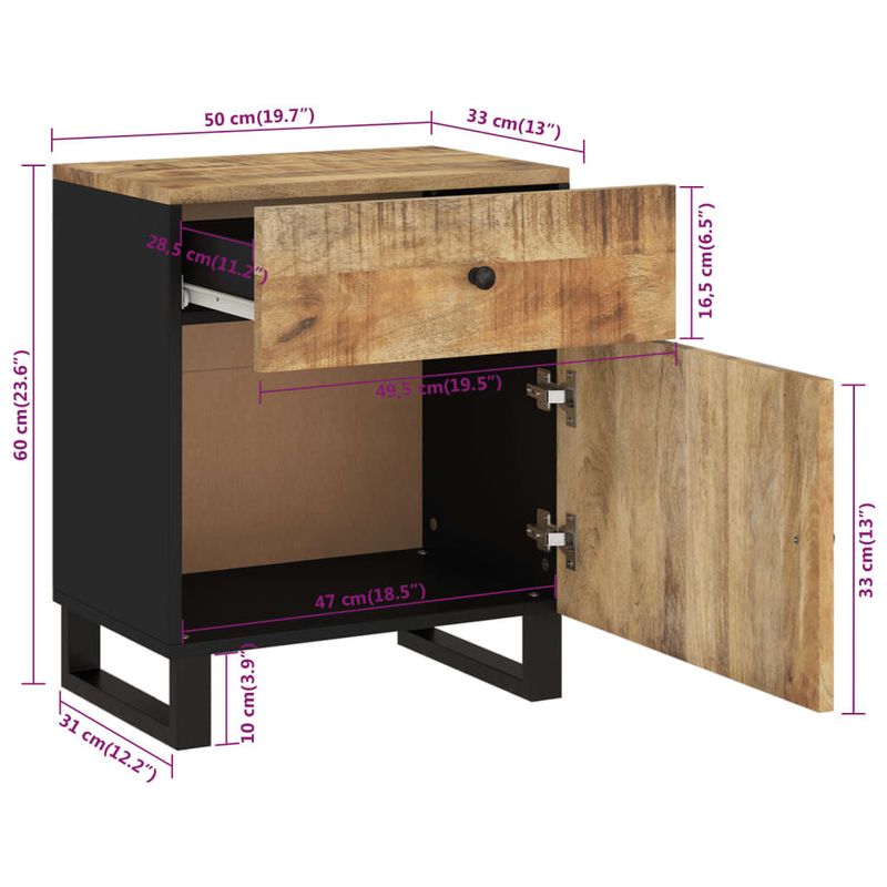 vidaXL-Comodino-50x33x60cm-Legno-Massello-di-Mango-e-Legno-Multistrato