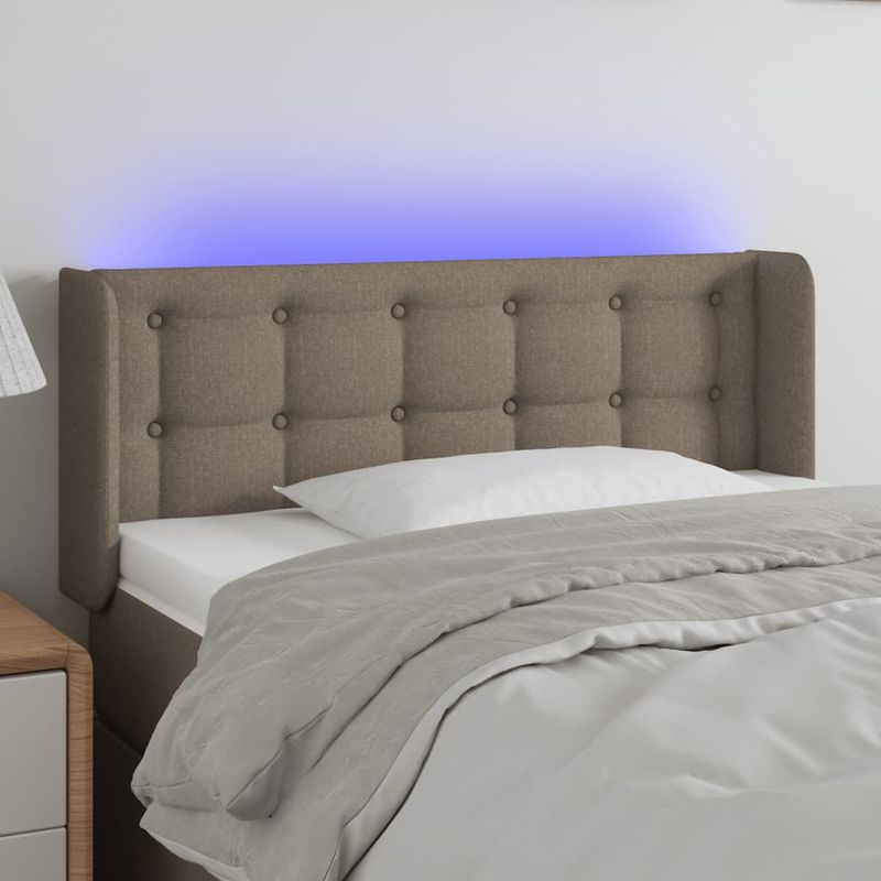 vidaXL-Testiera-a-LED-Tortora-103x16x118-128-cm-in-Tessuto