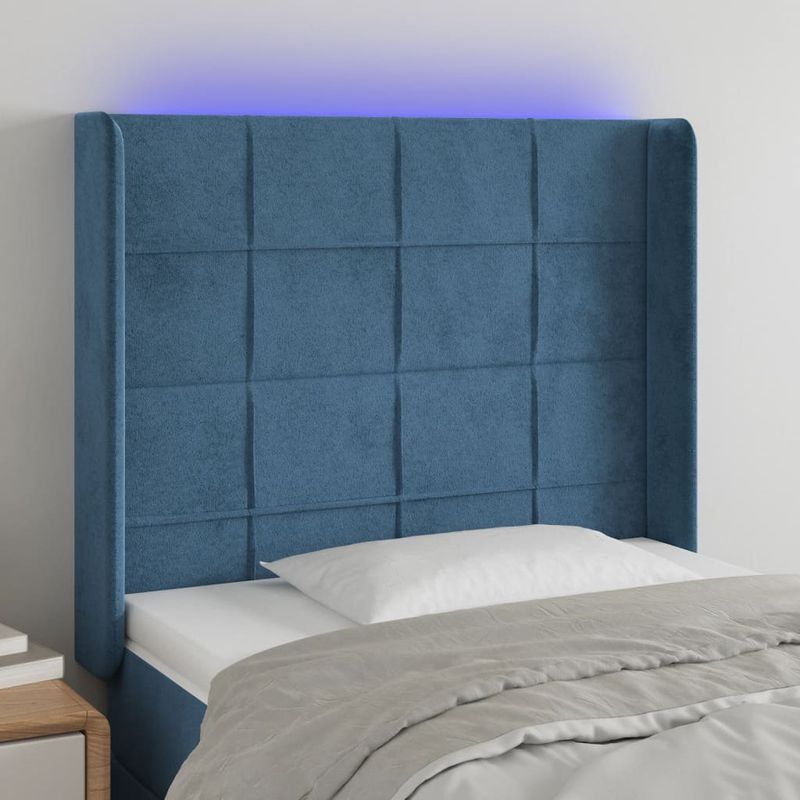 Testiera-a-LED-Blu-Scuro-163x16x78-88-cm-in-Velluto
