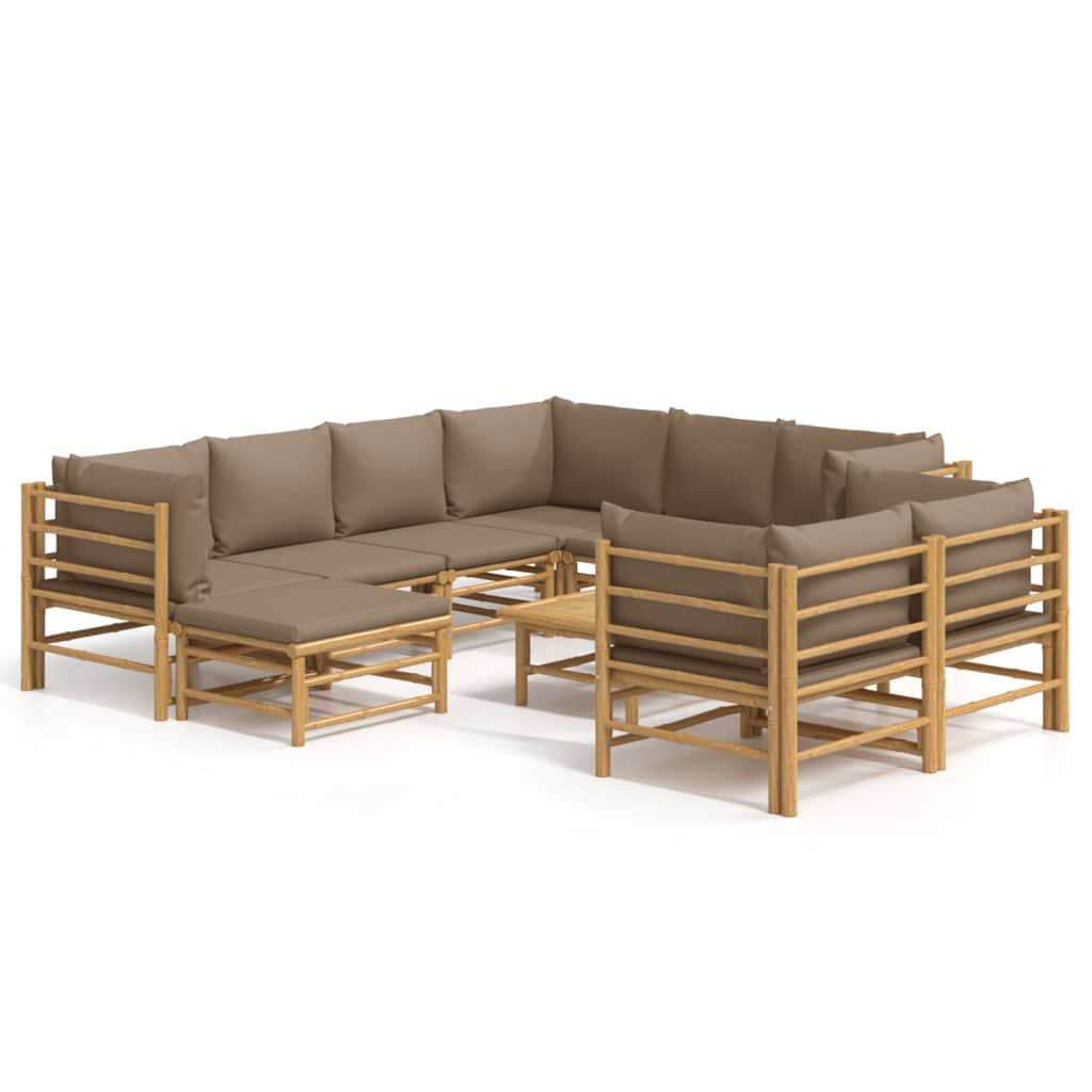 VidaXL Set Salotto da Giardino 10pz con Cuscini Tortora Bambù