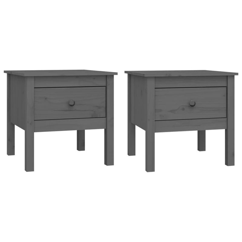 Tavolini-2-pz-Grigi-50x50x49-cm-Legno-Massello-di-Pino
