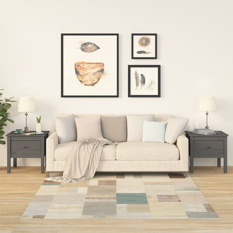 Tavolini-2-pz-Grigi-50x50x49-cm-Legno-Massello-di-Pino