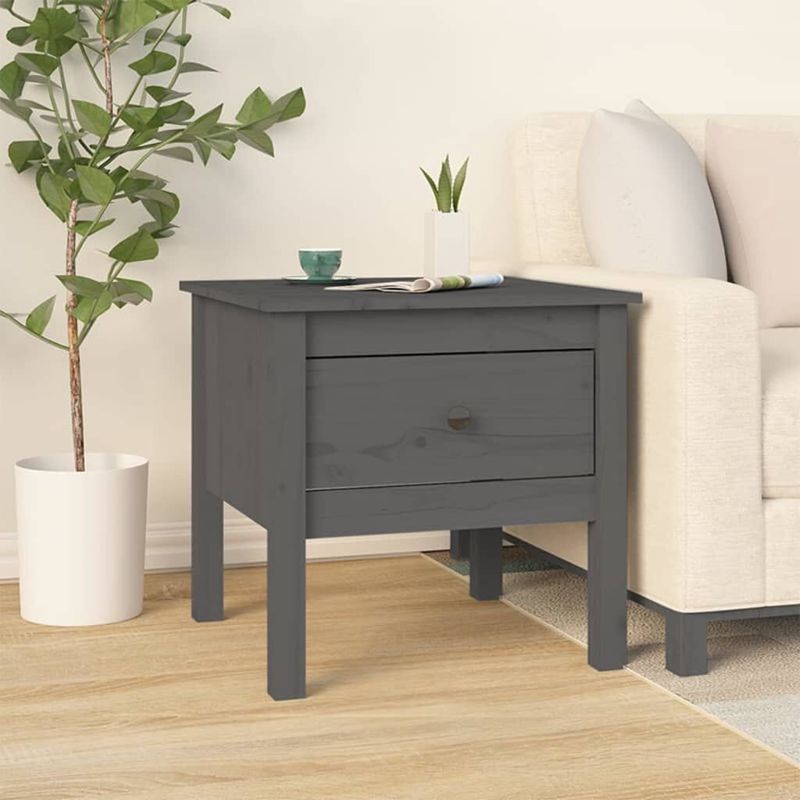 Tavolini-2-pz-Grigi-50x50x49-cm-Legno-Massello-di-Pino