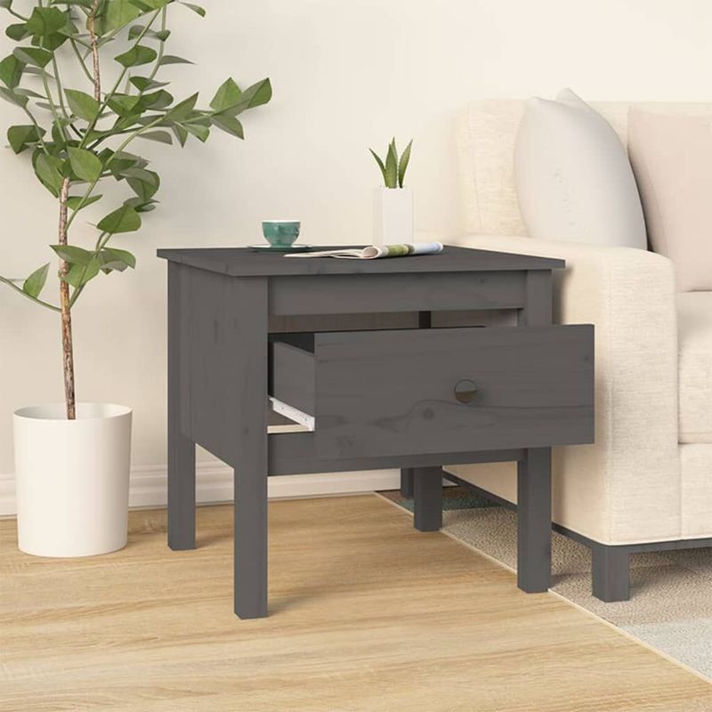 Tavolini-2-pz-Grigi-50x50x49-cm-Legno-Massello-di-Pino