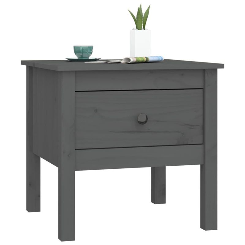 Tavolini-2-pz-Grigi-50x50x49-cm-Legno-Massello-di-Pino