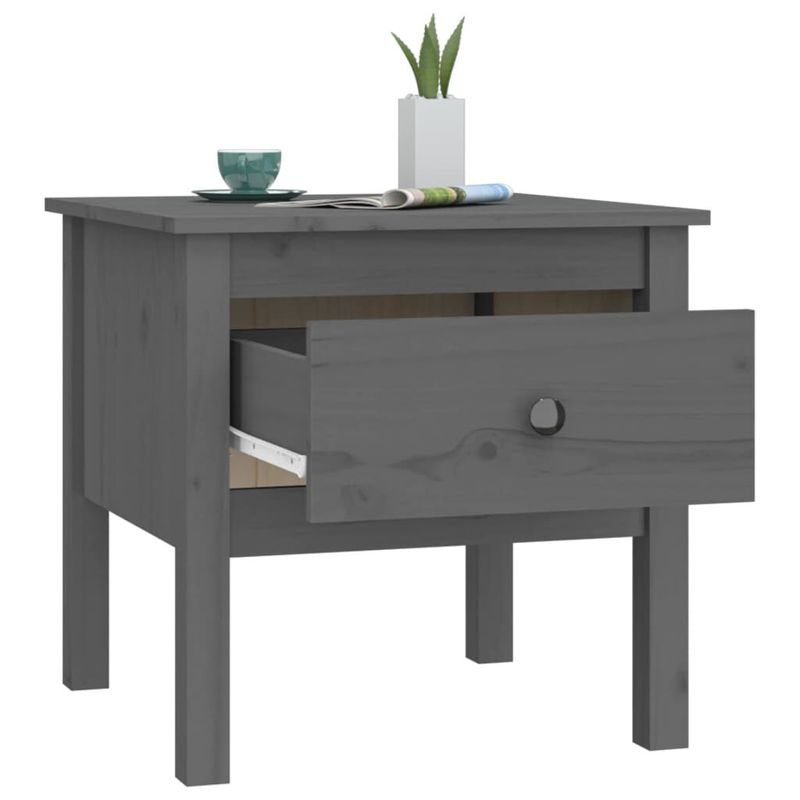 Tavolini-2-pz-Grigi-50x50x49-cm-Legno-Massello-di-Pino