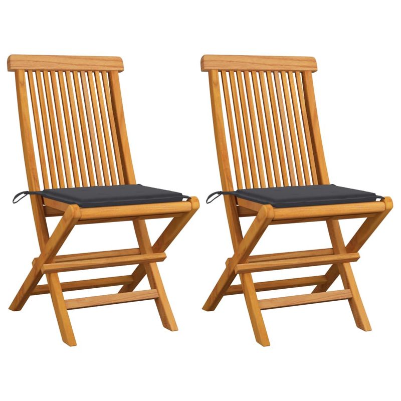 vidaXL-Sedie-da-Giardino-con-Cuscini-Antracite-4-pz-Massello-di-Teak