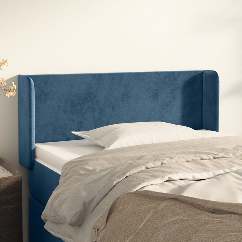 Testiera-ad-Orecchio-Blu-Scuro-147x16x118-128-cm-in-Velluto