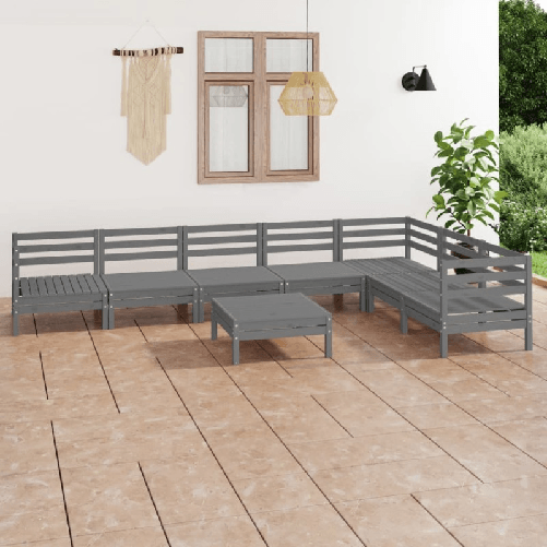 vidaXL-Set-Salotto-da-Giardino-8-pz-in-Legno-Massello-di-Pino-Grigio