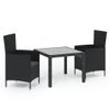 vidaXL-Set-Mobili-da-Giardino-3-pz-con-Cuscini-in-Polyrattan-Nero