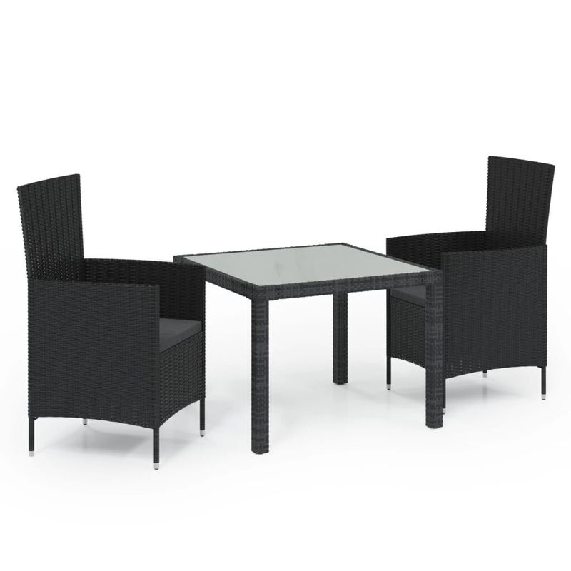 vidaXL-Set-Mobili-da-Giardino-3-pz-con-Cuscini-in-Polyrattan-Nero