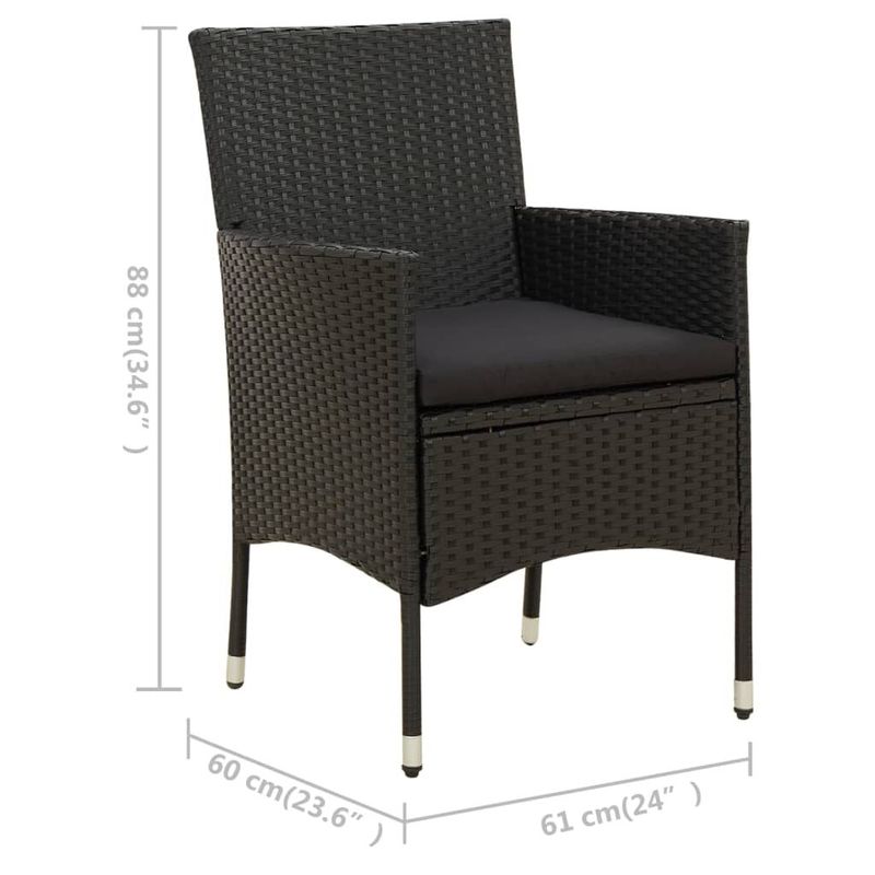 vidaXL-Set-Mobili-da-Giardino-3-pz-con-Cuscini-in-Polyrattan-Nero