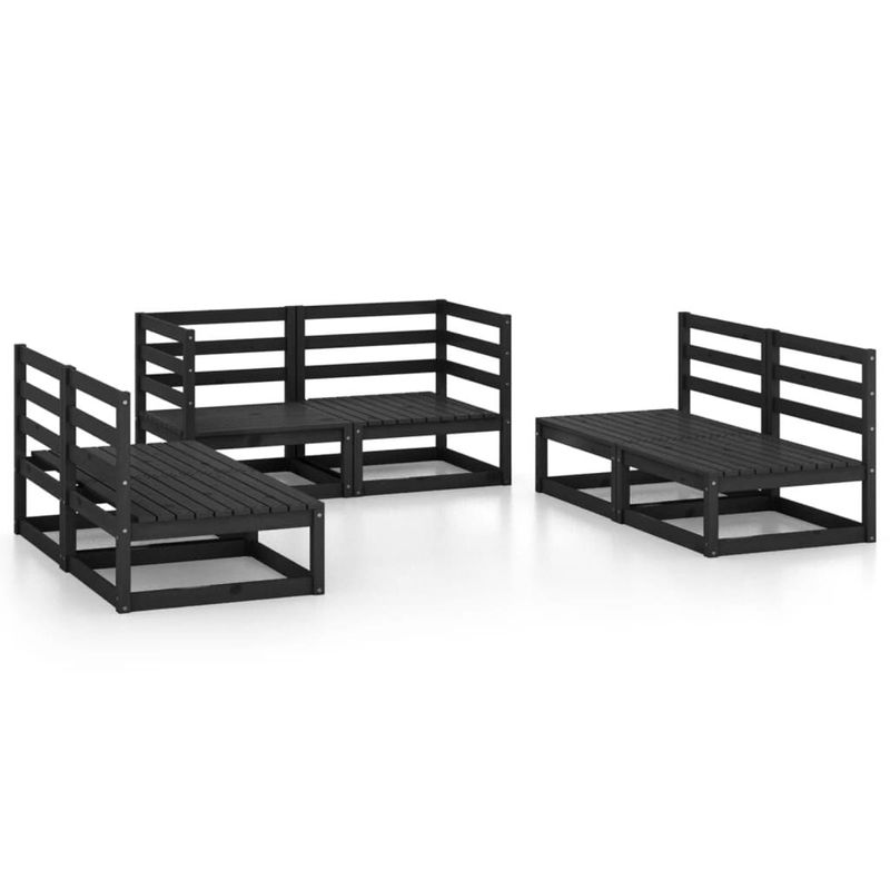 Set-Divani-da-Giardino-6-pz-Nero-in-Legno-Massello-di-Pino