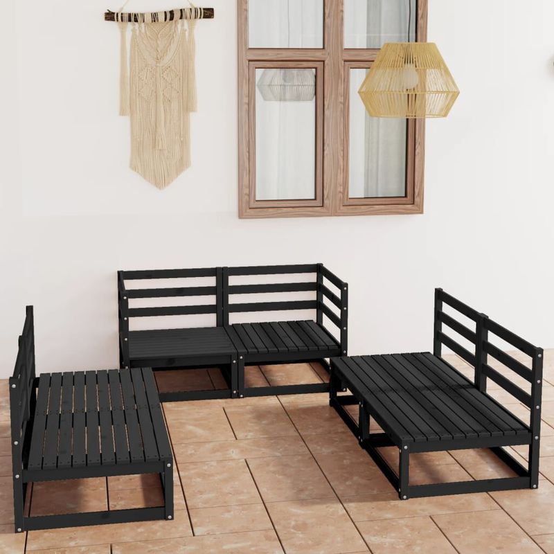 Set-Divani-da-Giardino-6-pz-Nero-in-Legno-Massello-di-Pino
