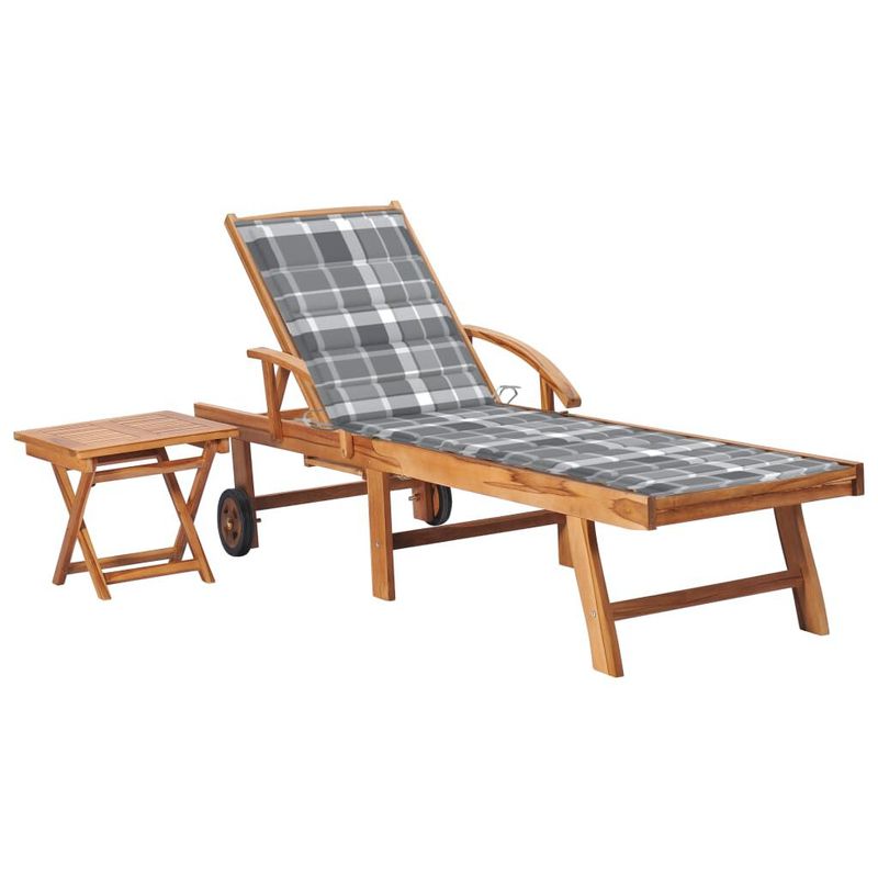 vidaXL-Lettino-Prendisole-con-Tavolo-e-Cuscino-in-Massello-di-Teak