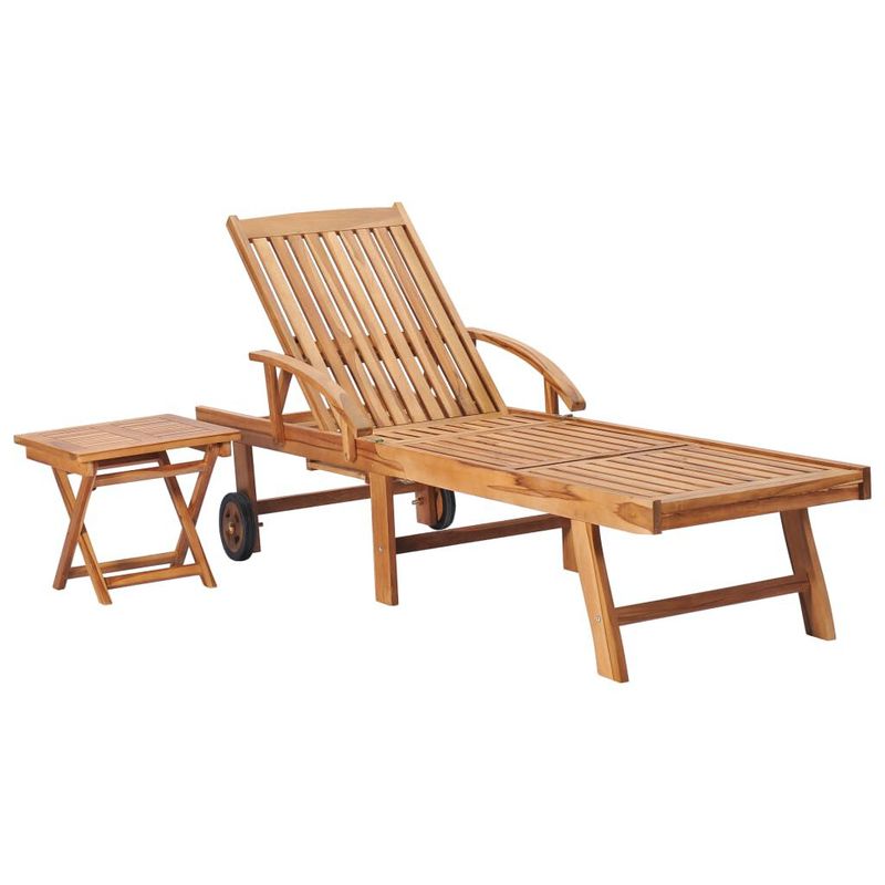 vidaXL-Lettino-Prendisole-con-Tavolo-e-Cuscino-in-Massello-di-Teak