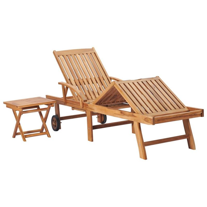 vidaXL-Lettino-Prendisole-con-Tavolo-e-Cuscino-in-Massello-di-Teak