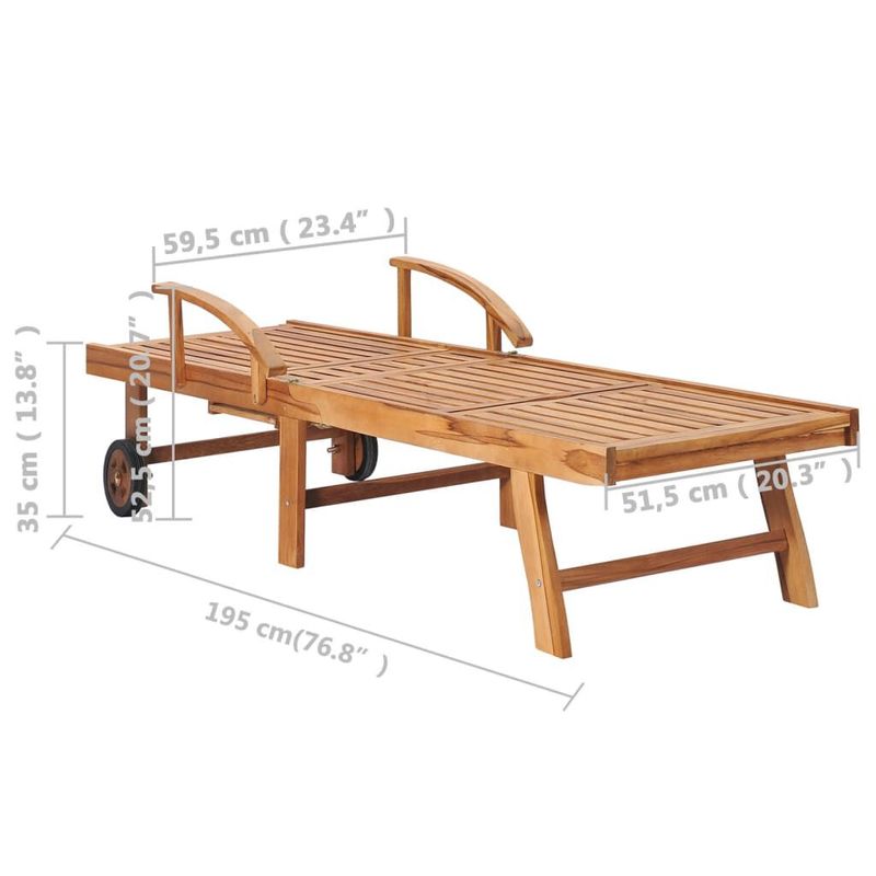 vidaXL-Lettino-Prendisole-con-Tavolo-e-Cuscino-in-Massello-di-Teak