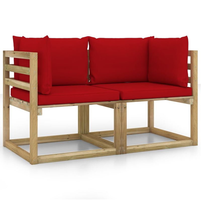 Divani-Angolari-da-Giardino---Cuscini-2pz-Pino-Impregnato-Verde