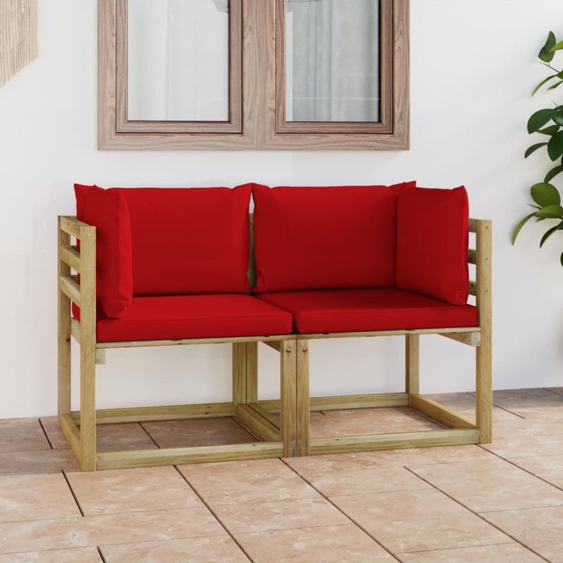 Divani-Angolari-da-Giardino---Cuscini-2pz-Pino-Impregnato-Verde