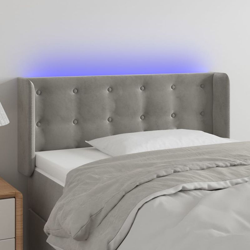 Testiera-a-LED-Grigio-Chiaro-83x16x118-128-cm-in-Velluto