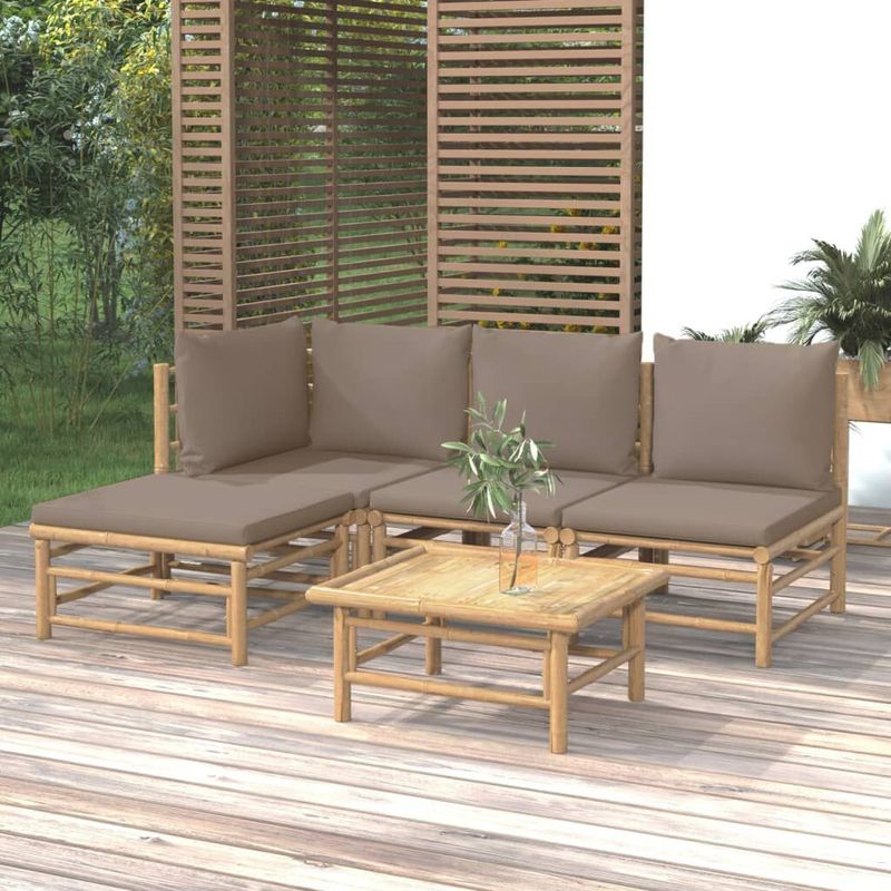 Set-Salotto-da-Giardino-5pz-con-Cuscini-Tortora-Bambu
