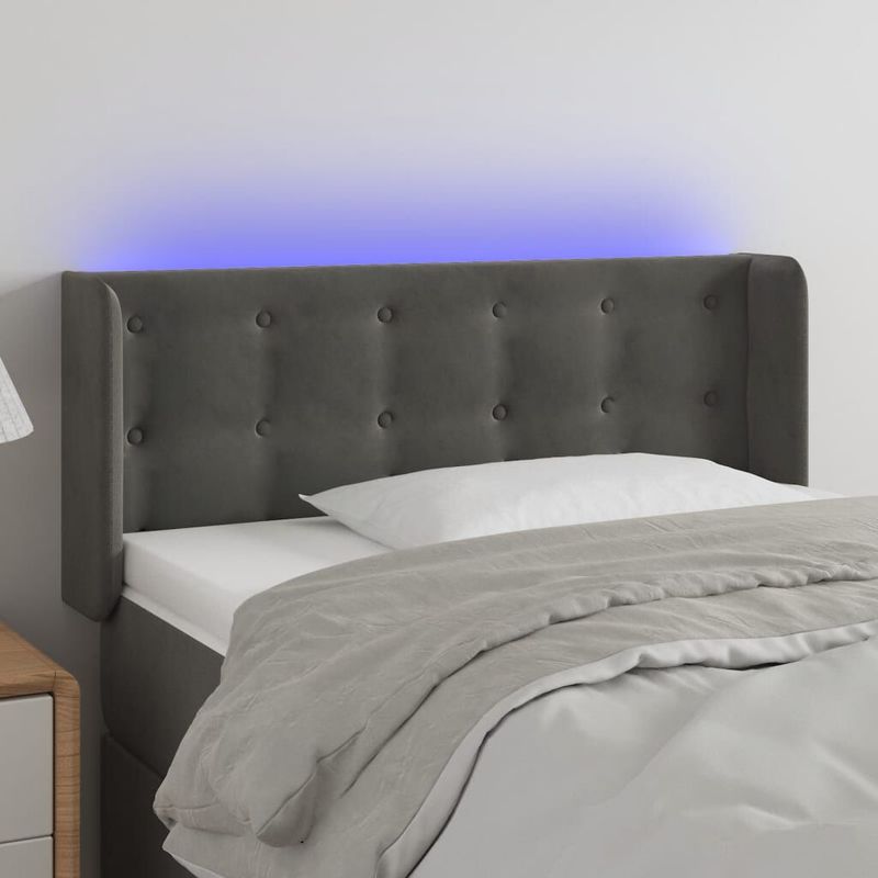 Testiera-a-LED-Grigio-Scuro-103x16x78-88-cm-in-Velluto