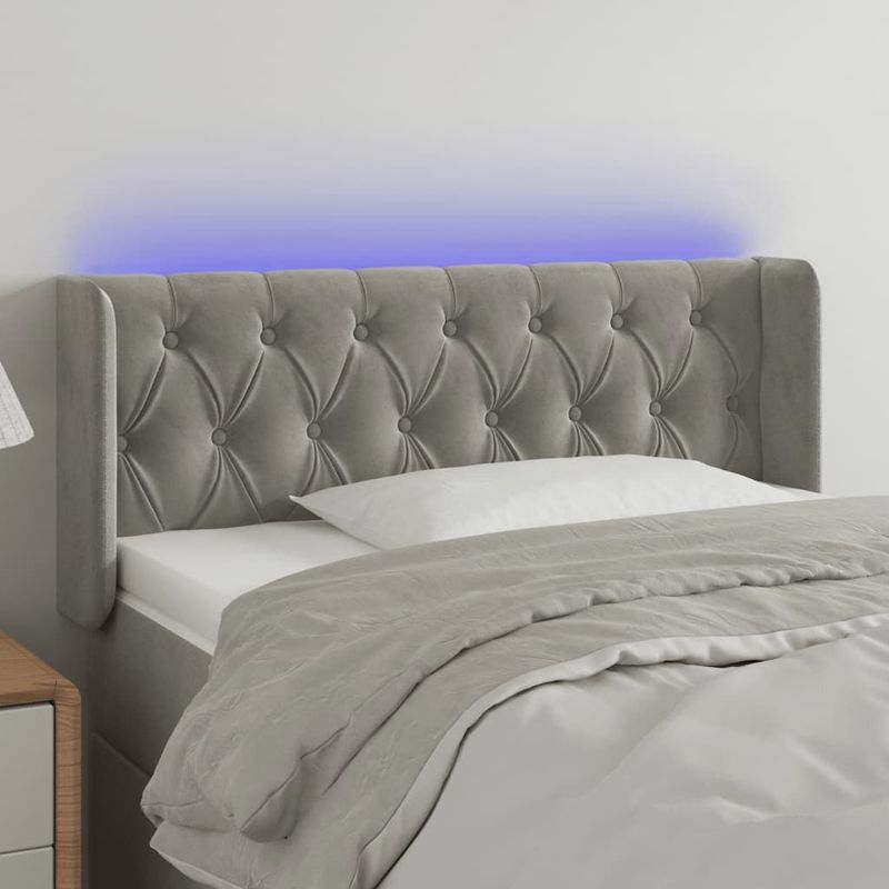 Testiera-Grigio-Chiaro-a-LED-93x16x78-88-cm-in-Velluto