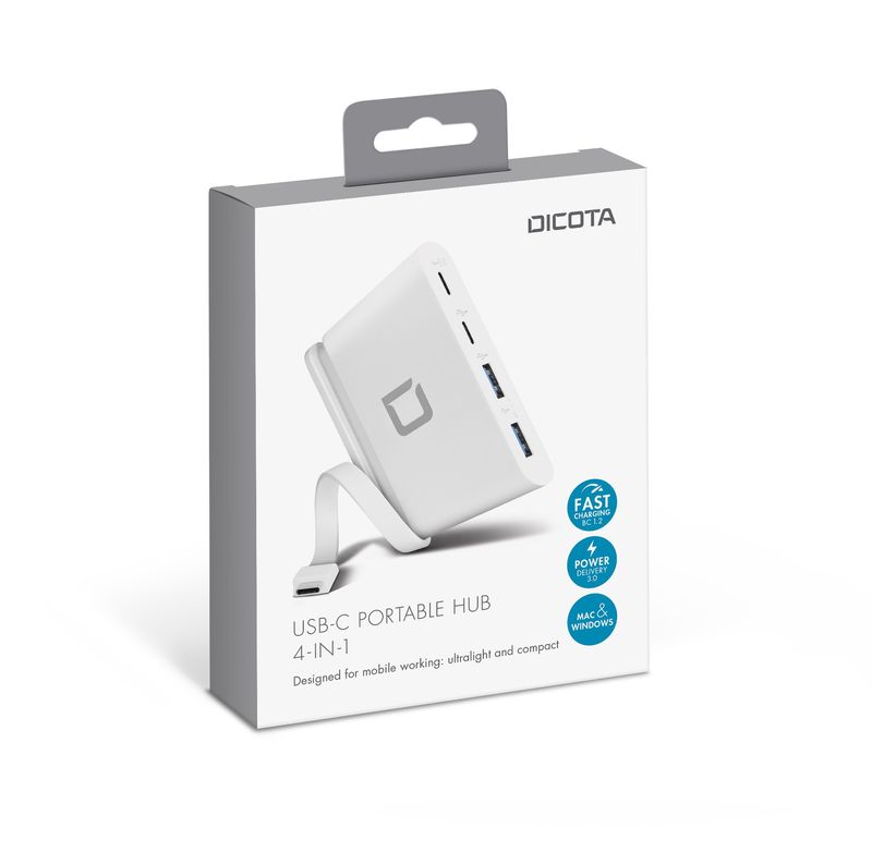 Dicota-D31731-replicatore-di-porte-e-docking-station-per-notebook-Bianco--USB-C-PORTABLE-HUB-4-IN-1---.-