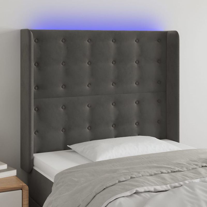 Testiera-a-LED-Grigio-Scuro-93x16x118-128-cm-in-Velluto