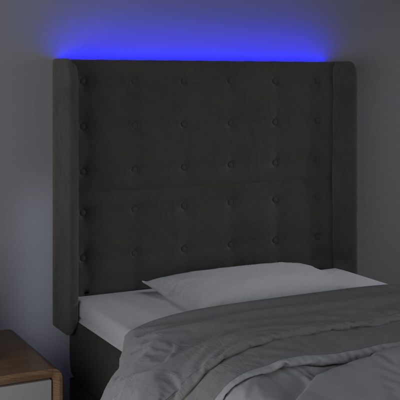 Testiera-a-LED-Grigio-Scuro-93x16x118-128-cm-in-Velluto