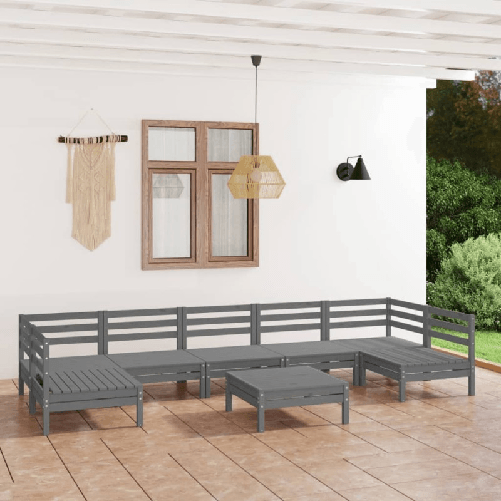 vidaXL-Set-Salotto-da-Giardino-8-pz-in-Legno-Massello-di-Pino-Grigio