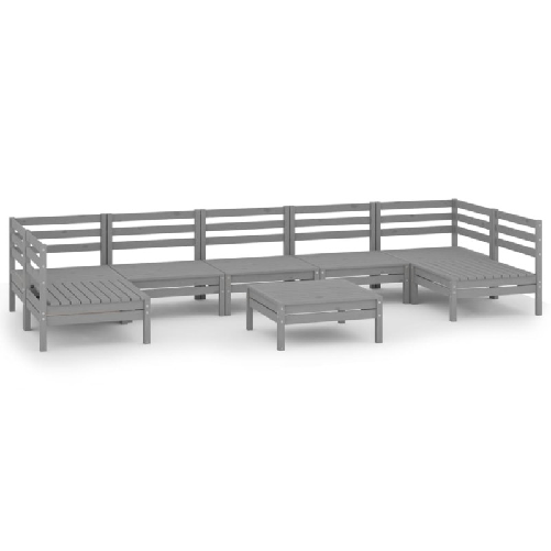 vidaXL-Set-Salotto-da-Giardino-8-pz-in-Legno-Massello-di-Pino-Grigio