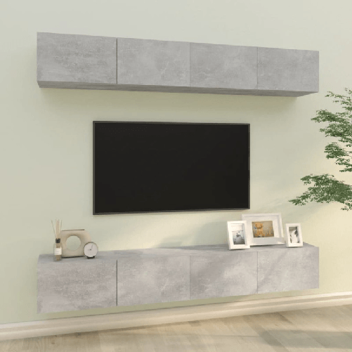 Mobili-Porta-TV-a-Parete-4-pz-Grigio-Cemento-100x30x30-cm