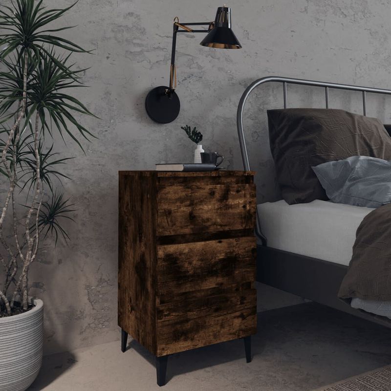 vidaXL-Comodino-con-Gambe-in-Metallo-Rovere-Fumo-40x35x69-cm