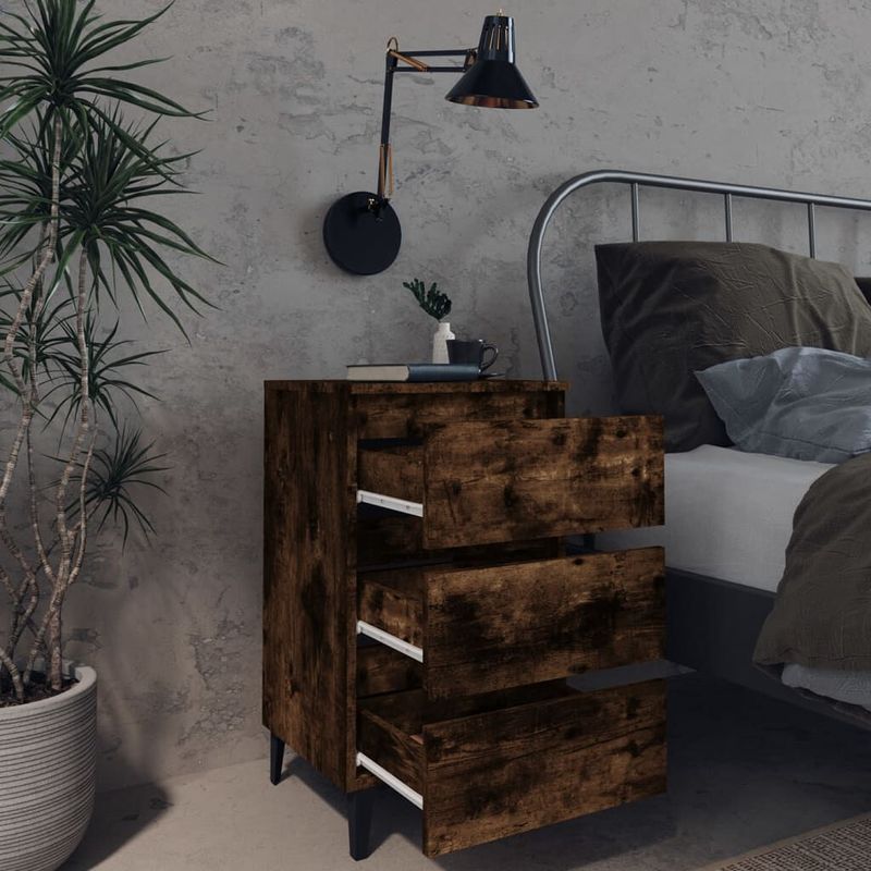 vidaXL-Comodino-con-Gambe-in-Metallo-Rovere-Fumo-40x35x69-cm
