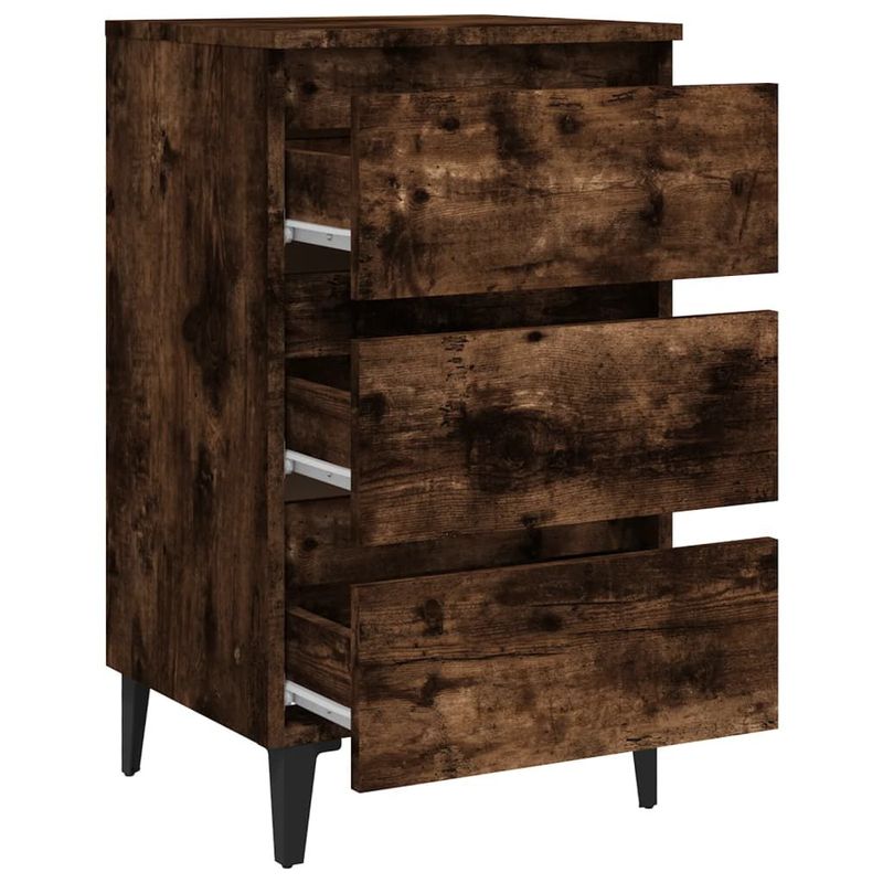 vidaXL-Comodino-con-Gambe-in-Metallo-Rovere-Fumo-40x35x69-cm