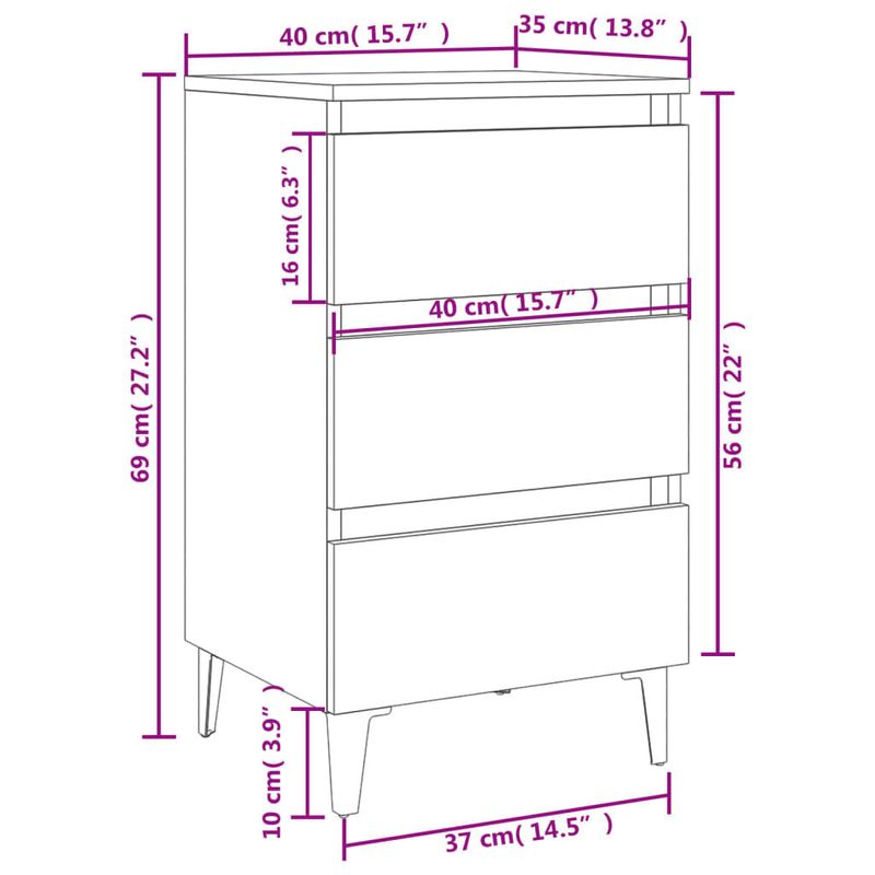 vidaXL-Comodino-con-Gambe-in-Metallo-Rovere-Fumo-40x35x69-cm