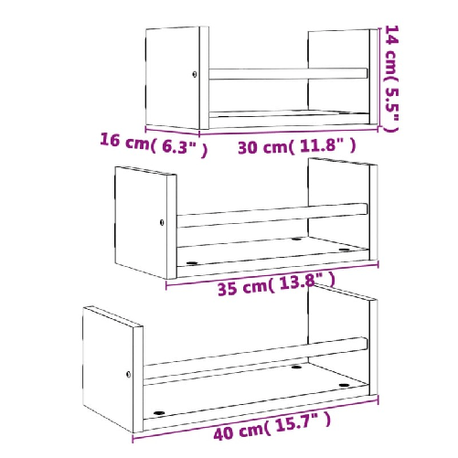 vidaXL-Set-Mensole-da-Parete-con-Aste-3pz-Nero-in-Legno-Multistrato