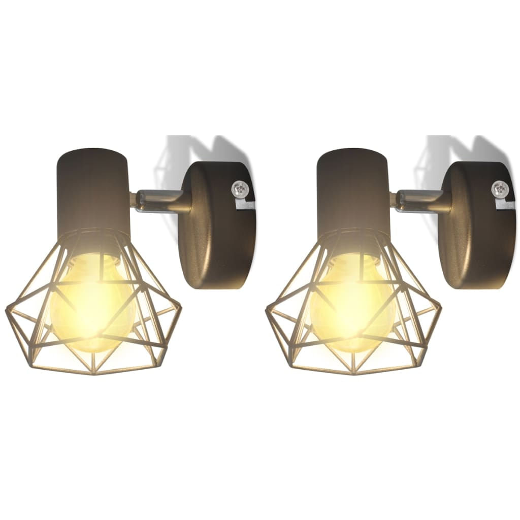 VidaXL Set 2 Applique con Rete in Stile Industriale Nero Lampadina LED